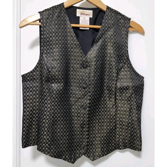 Worthington Jackets & Blazers - Vintage Black Gold Satin Button Up Suit Vest Masculine Sz S